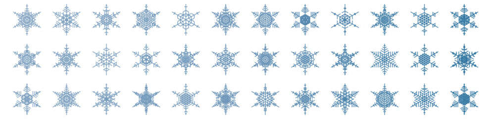 snowflakes thin line icon set such as pack of simple snowflake, snowflake, snowflake, icons for report, presentation, diagram, web design