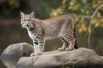 Obraz premium Bobcat (Lynx rufus) standing on a rock
