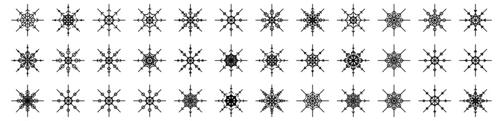 snowflakes thin line icon set such as pack of simple snowflake, snowflake, snowflake, icons for report, presentation, diagram, web design