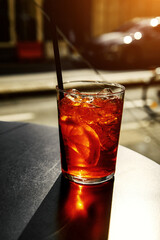 Italian Aperol spritz cocktail in the glass.