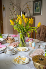 Easter Decorations On Tablet Easter Breakfast