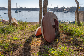 An abandoned canoe on the coast of Mallorca island