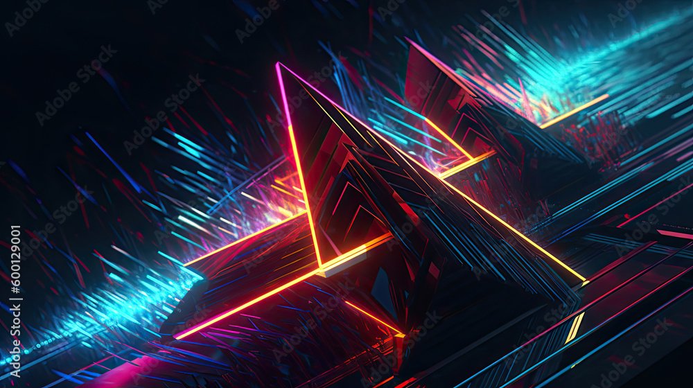 Poster abstract neon lights into digital technology. futuristic technology abstract background. generative 