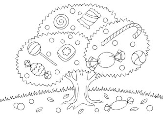 Candy tree graphic black white coloring landscape sketch illustration vector 