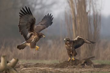 Fototapeta premium Common buzzard (Buteo buteo) in fight