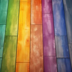 Rainbow Colored Garden Fence Wooden Structure LGBTQ Support Pride Month Floor Planks Generative AI