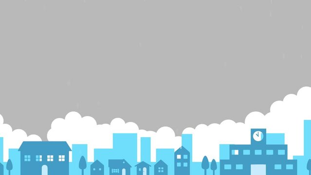 City, buildings, clouds and sky in the rain