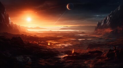 Sunset in an alien planet