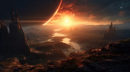 Sunset in an alien planet