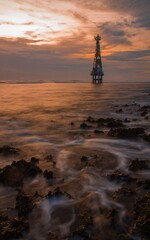Beautiful view on the beach at sunset, Sindangkerta Beach, Tasikmalaya, West Java, Indonesia