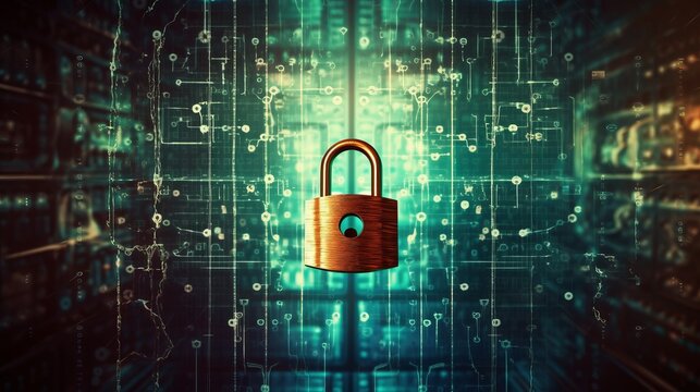 A digital padlock on a colorful background created with Generative AI technology