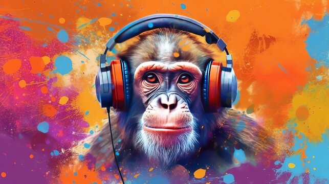 A monkey wearing headphones created with Generative AI technology