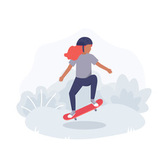 Obraz premium Flat isolated girl riding skateboard.