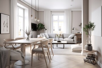 Obraz na płótnie Canvas interior background home plant style space carpet stylish table comfortable architecture decoration furniture. Generative AI.