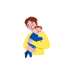 Happy fathers day characters. Dad is carrying and supporting his cute baby. Stay at home parent. Family relationship. Vector illustration about stepfather and child