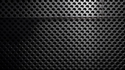 Fototapeta 黒いパンチングメタル鋼の背景、ダークグレーの光沢のあるメタリックな質感の壁紙、ホラー怖い蜂の巣のコンセプトポスター　AI obraz