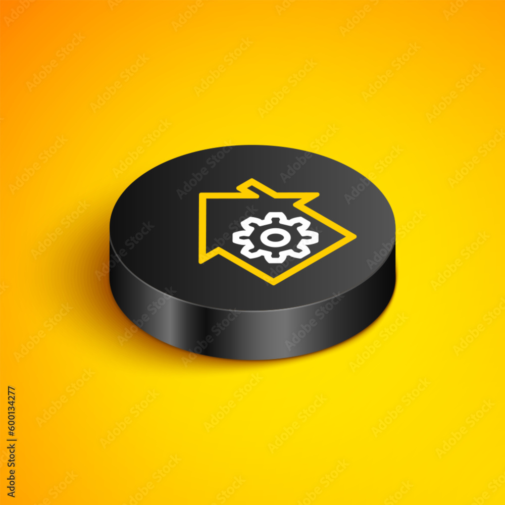 Poster isometric line smart home settings icon isolated on yellow background. remote control. black circle 