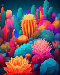 colorful cactus art painting generated ai