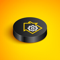 Isometric line Smart home settings icon isolated on yellow background. Remote control. Black circle button. Vector
