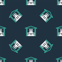 Line Warehouse icon isolated seamless pattern on black background. Vector