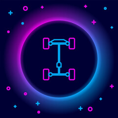 Glowing neon line Chassis car icon isolated on black background. Colorful outline concept. Vector