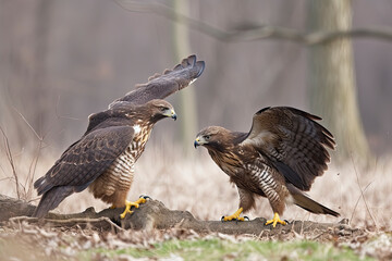 Fototapeta premium Common buzzard (Buteo buteo) in fight