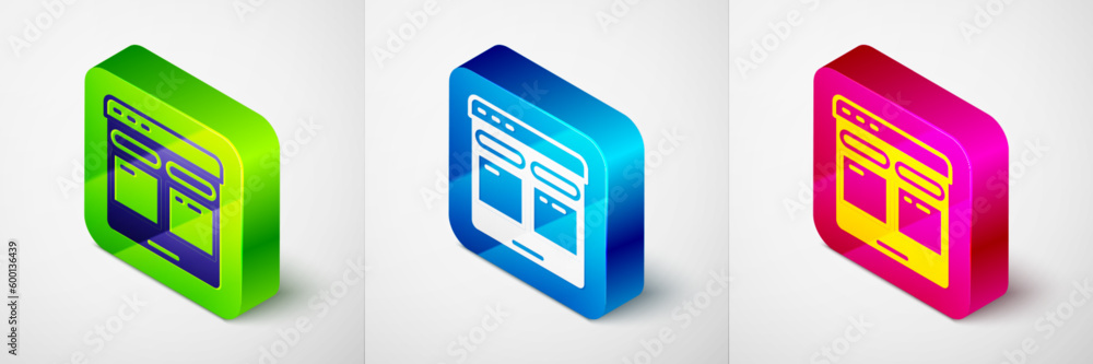 Poster isometric online translator icon isolated on grey background. foreign language conversation icons in