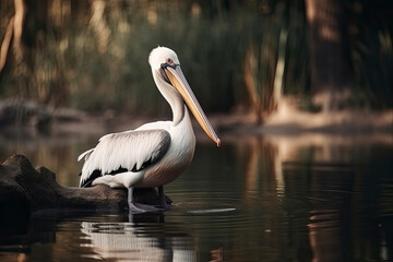 Fototapeta na wymiar Pelican (Pelecanus onocrotalus) in natural habitat