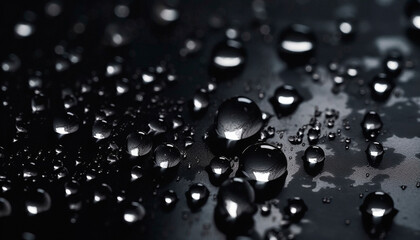 professional background of pure water drops on a dark table. High quality illustration Generative AI