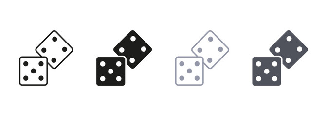 Dice Line and Silhouette Icon Set. Play Cube Roll, Lucky Game Symbol Collection. Backgammon Fun. Gambling Risk, Bet Chance Sign. Two Square Dice Pictogram. Isolated Vector Illustration