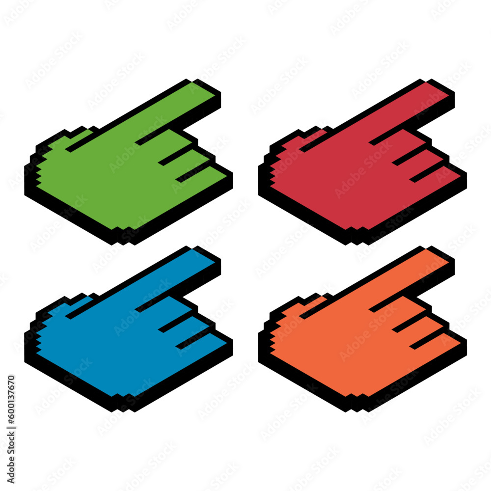 Aufkleber set of finger ixometric pixel, web cursor click mouse symbol, computer pointer vector illustration