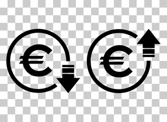 Set of cost symbol euro increase and decrease icon. Money vector symbol isolated on background - obrazy, fototapety, plakaty