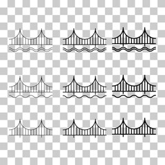 Set of Silhouette bridge icon, urban architecture design, travel line construction symbol vector illustration