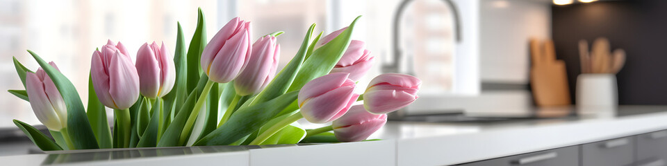tulip flowers in the kitchen, room design, generative ai