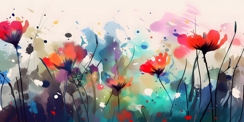 flowers with splatters on their petals, in the style of whimsical landscapes, colorful, vibrant colours, generative ai