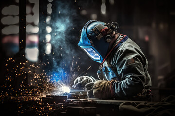 Obraz na płótnie Canvas welder is welding metal with bokeh and sparkle background