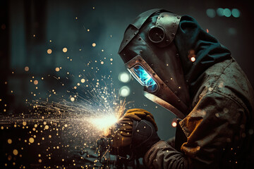 Obraz na płótnie Canvas welder is welding metal with bokeh and sparkle background