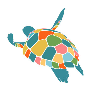 Playful Turtle Amidst a Burst of Vibrant Colors with Summer Vibes Abstract Vector Illustration