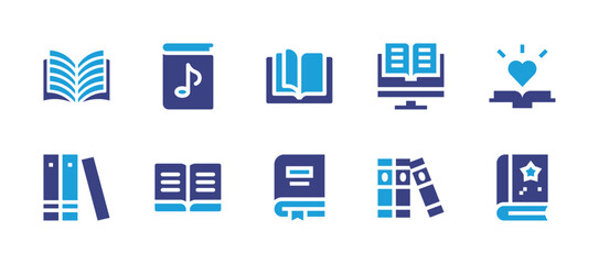 Literature icon set. Duotone color. Vector illustration. Containing open book, music, ebook, poetry, book.