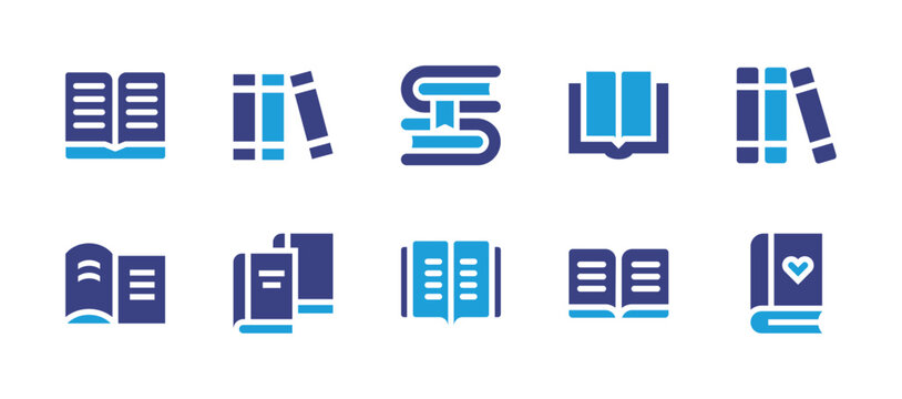 Literature icon set. Duotone color. Vector illustration. Containing read, library, book, open book, books, reading, romantic novel.