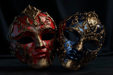 Masquerade masks sitting next to each other. Generative AI