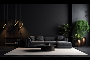 modern living room dark background with sofa