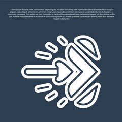 Blue line Magic arrow icon isolated on blue background. Vector