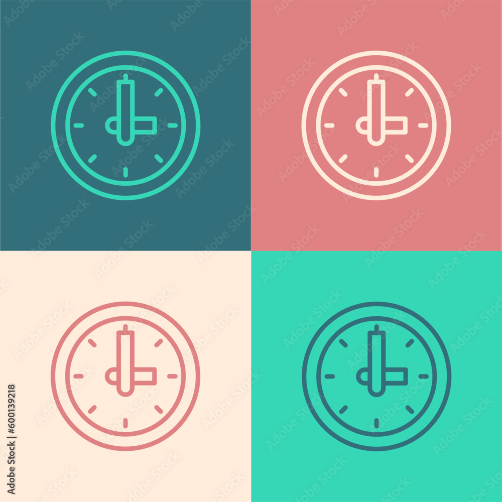Poster pop art line clock icon isolated on color background. time symbol. vector