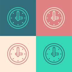 Obraz premium Pop art line Clock icon isolated on color background. Time symbol. Vector