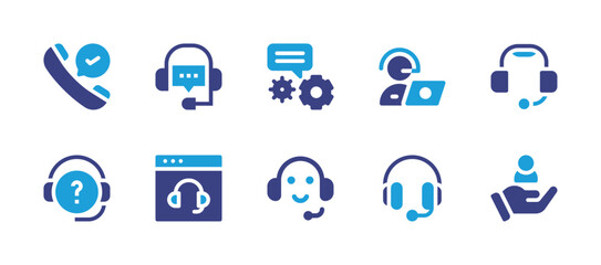 Support icon set. Duotone color. Vector illustration. Containing check, support, detailed, customer service, headphones, customer support, customer.