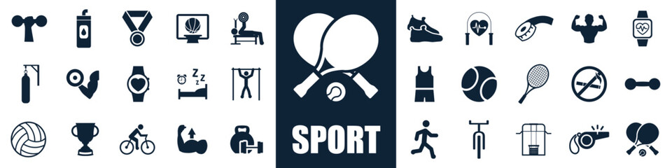 Sport set isolated icons, sport workout training signs – stock vector - obrazy, fototapety, plakaty