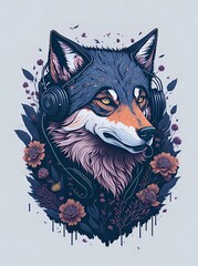 Vector illustration on the theme of Wolf with headphone