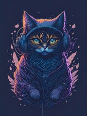 Vector illustration on the theme of cat with headphone