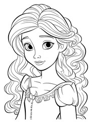 little princess girl coloring book outline stroke illustration baby cute character vector page queen crown fairy tale - obrazy, fototapety, plakaty